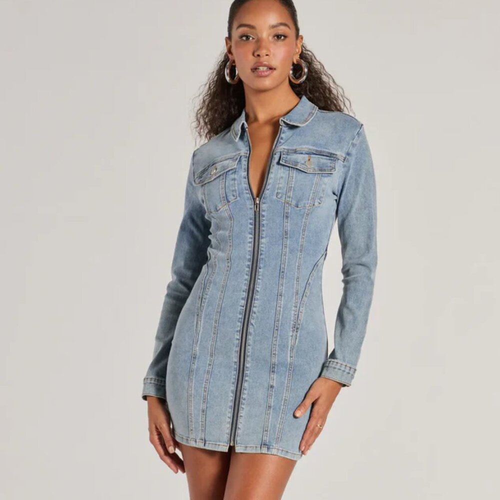 Long Sleeve Denim Mini Dress